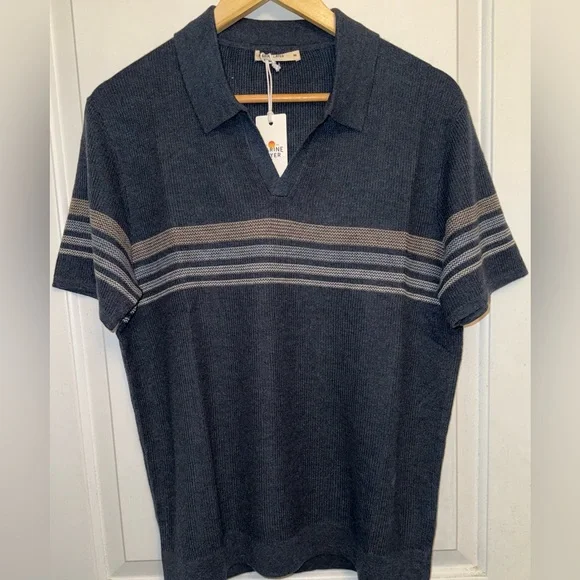 Marine Layer NWT Liam Sweater Polo in Navy Neutral Stripe - Picture 3 of 8